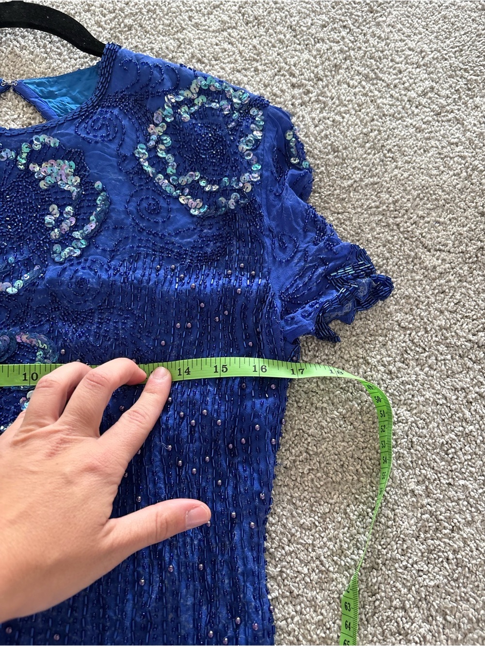 Vintage 80s Scala Paris Blue Beaded Sequin Silk Dress Medium Cocktail Party 90s - Picture 10 of 11